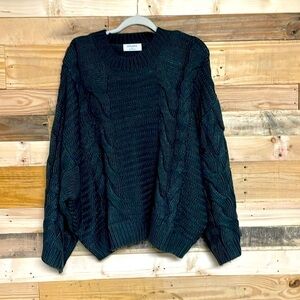 Zenana size large dark gray wide sleeve cable knit oversized sweater